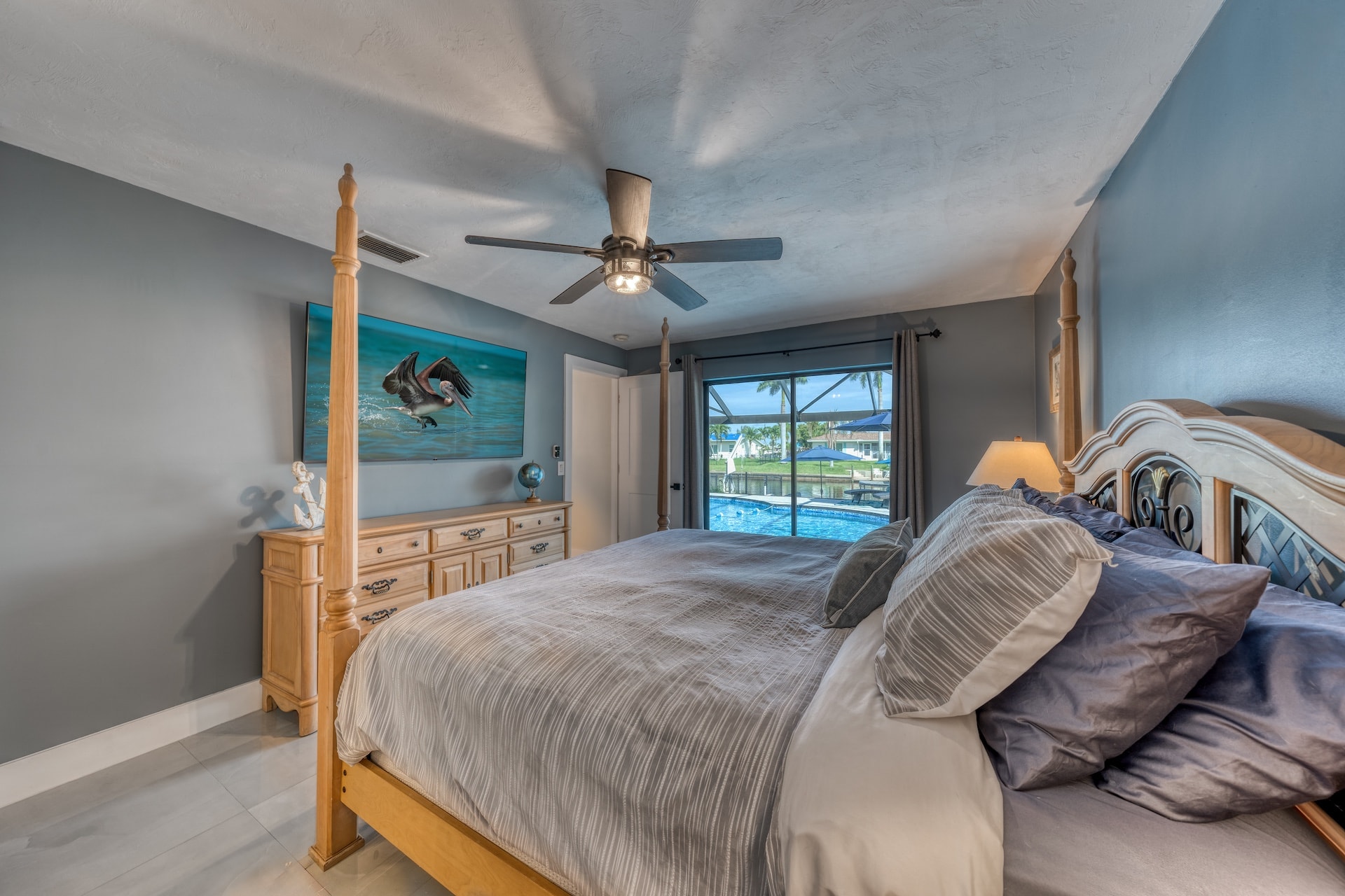 Luxury bedroom with pool view