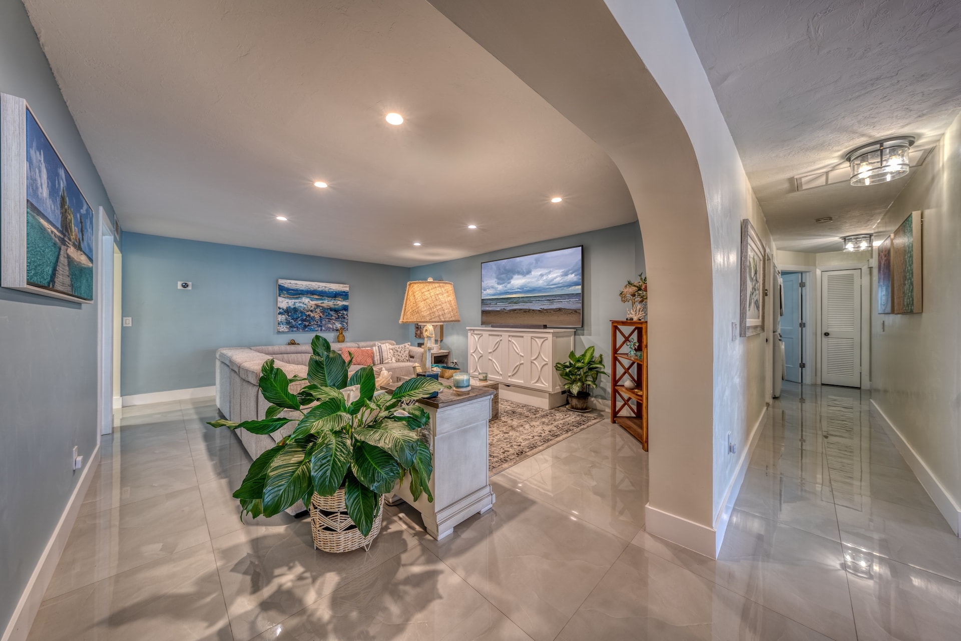 Modern living room with coastal decor