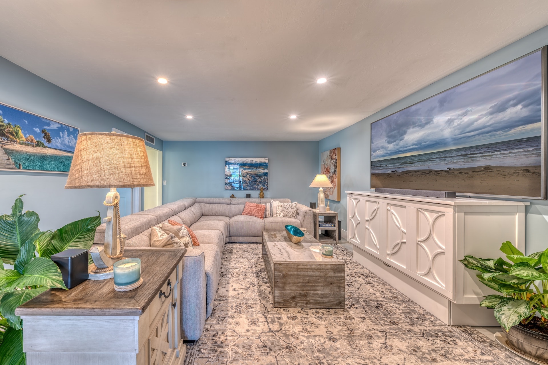 Modern coastal living room with sectional sofa