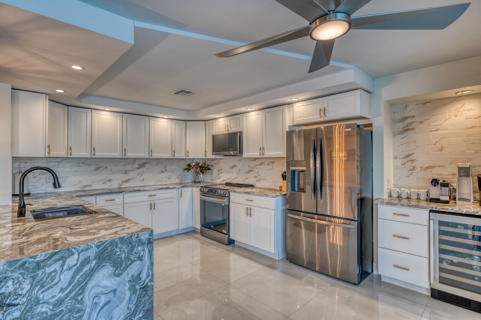 Modern kitchen with white cabinets