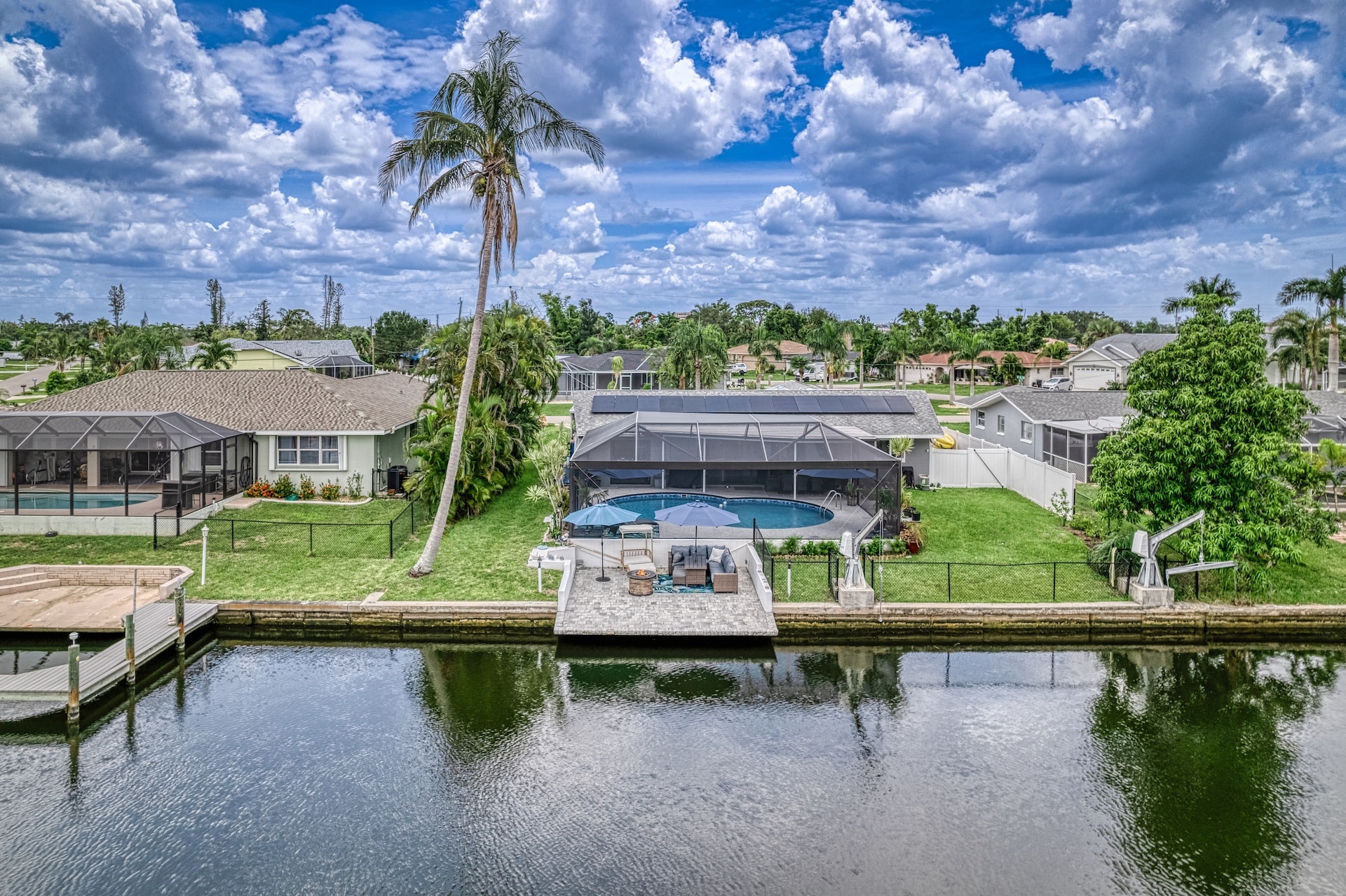 Waterfront neighborhood aerial view